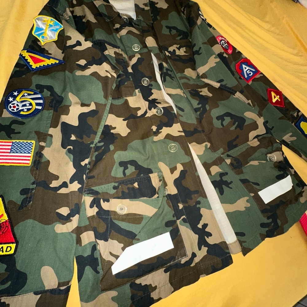 Off-White Camouflage Military Jacket with Patches